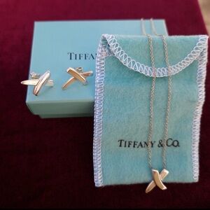 Tiffany & Co. Silver X Pendant Necklace and Matching Earrings